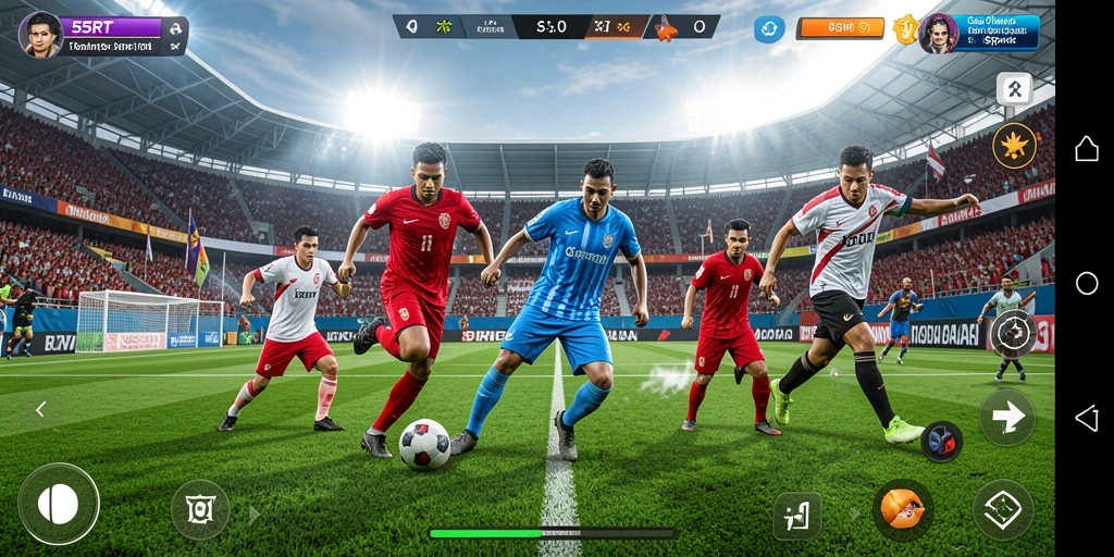 Tangkapan layar gameplay 55RT menampilkan aksi olahraga yang intens.
