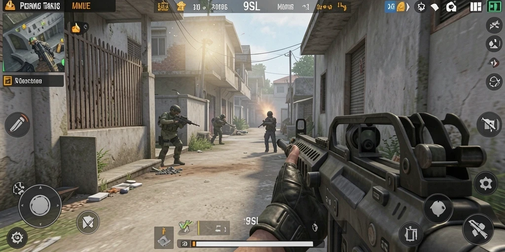 Screenshot gameplay dari 9SL yang menunjukkan aksi pertempuran intens.