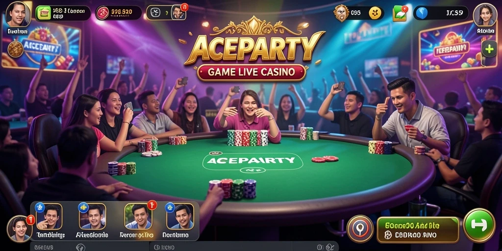 Tampilan gameplay menarik dalam ACEPARTY yang menampilkan dealer live.