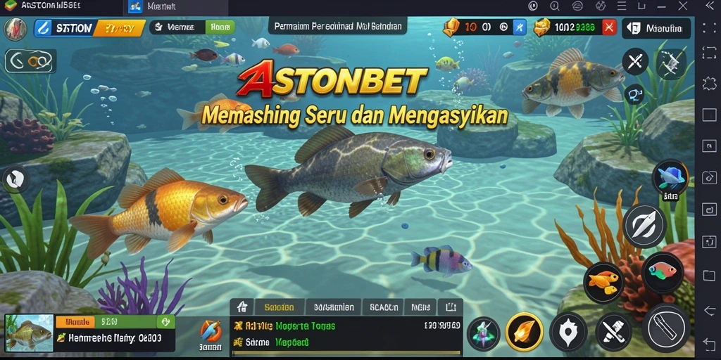Tampilan gameplay seru di ASTONBET dengan berbagai ikan yang dapat ditangkap.
