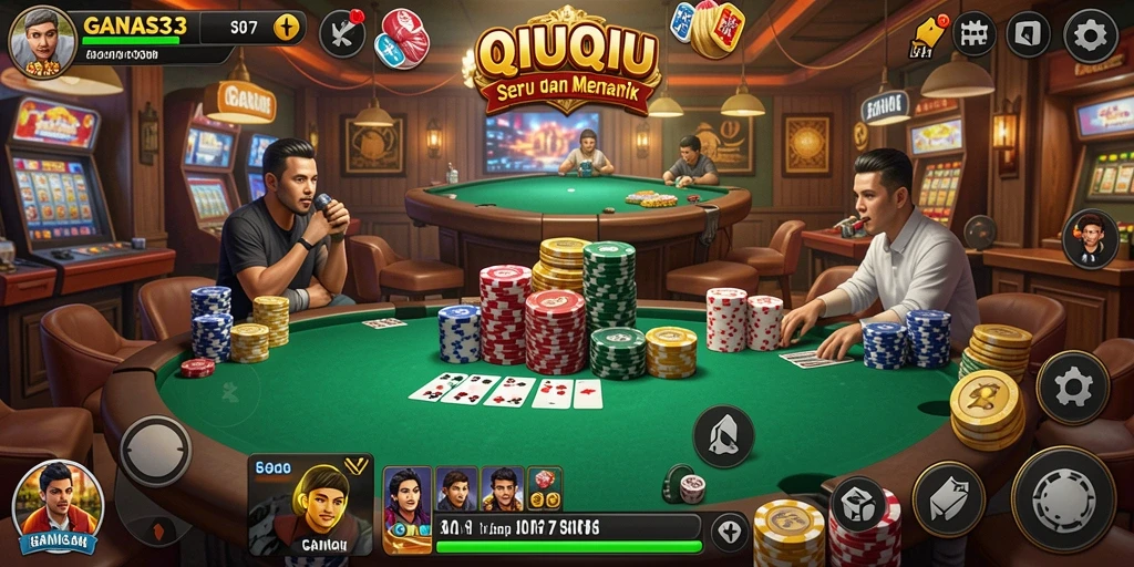 Screenshot utama menunjukkan aksi seru dalam permainan QiuQiu.