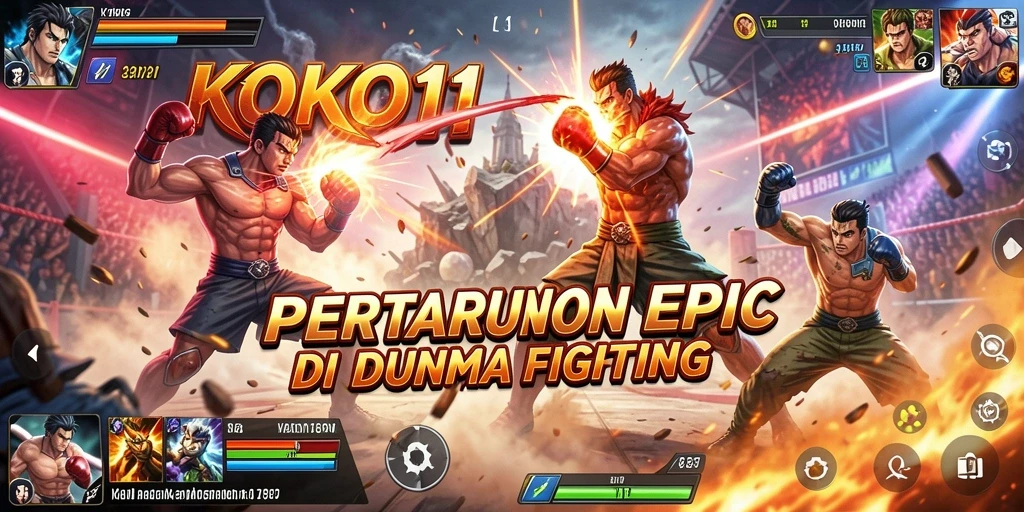 Tangkapan layar KOKO11 menampilkan aksi pertarungan epik dengan karakter yang unik.