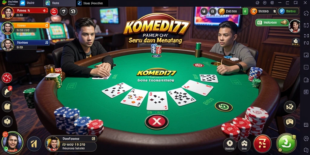 Screenshot utama dari gameplay seru KOMEDI77 menunjukkan aksi poker mendebarkan.