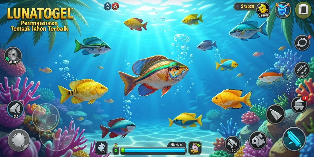 Screenshot gameplay LUNATOGEL menampilkan aksi menembak ikan yang seru.
