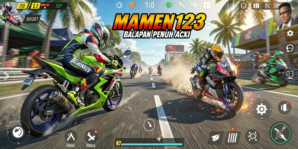 Gameplay menegangkan dengan balapan motor yang seru.