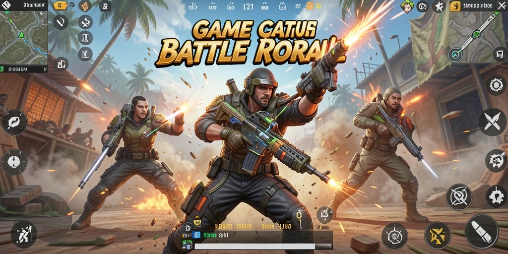 Screenshot V21 menampilkan aksi intens dalam gameplay Battle Royale.